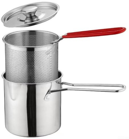 Besttoolifes Petite friteuse avec panier, mini friteuse et couvercle pour 1 à 2 personnes, fonctionne sur brûleur à gaz ou à induction, passe au lave-vaisselle