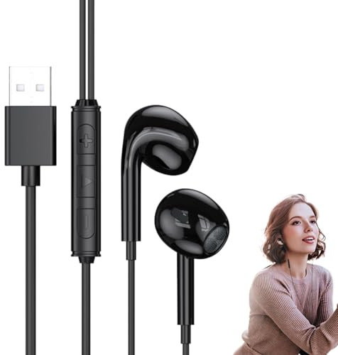 MAIXIANGGUOJI Auriculares USB para PC, auriculares con micrófono para computadora, auriculares intraurales con cable con conexión USB para laptop, negocios, oficina, transmisión en vivo, juegos, 8.2