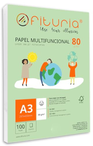 Risma di carta A3 de 80gr con 100 fogli bianchi, carta per stampante multifunzionale ideale per uso scolastico e ambienti lavorativi. Perfetta per stampanti laser, iniezione o fotocopiatri – Ofituria