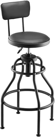 VEVOR Tabouret d'Atelier avec Dossier, Tabouret de Mécanicien sur roulettes avec Capacité de Charge Maximale de 136 kg, Siège de Garage Rembourré Pivotant à 360°, Réglable en Hauteur, pour Garage
