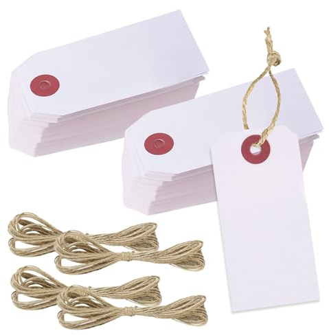 200 PCS Large White Price Tags with String, 2.75'' X 1.37'' Luggage Labels, Hang Card with Reinforced Hole, White Gift Tags with String, for Clothes, Jewelry, Gifts, with 40m Hemp Rope