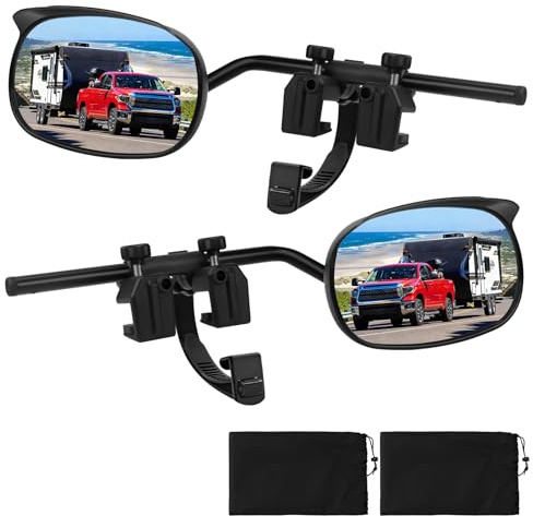 KAOLALI Specchietto di Traino per Auto, 2 Pezzi Specchio per Roulotte con Copertura Antipioggia, Specchi Supplementari, Specchio Di Estensione per Rimorchi Universale Regolabile, Per Auto Motorhome