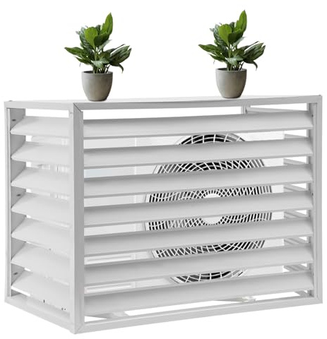 EUAIIPull Parapluie de clôture, pare-vue, couverture de climatisation, revêtement en alliage d'aluminium, couverture de clôture pour l'extérieur, 110 x 60 x 80 cm, blanc