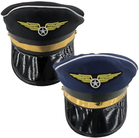 ERINGOGO 2pcs Cosplay Pilot Hats Adjustable Unisex Caps for Party Stage Performance Costume Breathable Lightweight Black and Navy Headwear for Carnival Dress-up