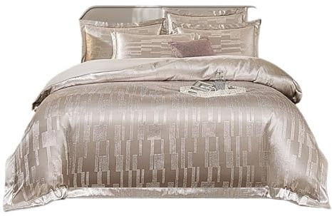 Juego de Cama satén Jacquard teñido en Hilo, Textura Delicada y Sedosa, tamaño Queen (1 Funda nórdica, 1 sábana 2 Fundas Almohada) para Ropa de Cama doméstica(Color 7,Queen 200X230cm 4Pcs)