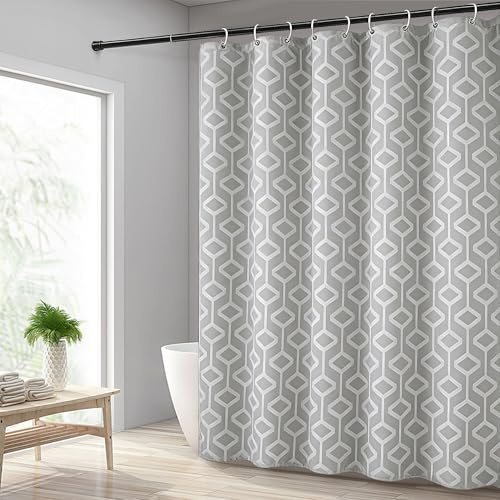 AWIYTE Shower Curtain 180 x 180 cm (71 x 71 Inch), Waterproof Polyester Textile Fabric Machine Washable with 12 Plastic Hooks & Weighted for Bathroom, Grey