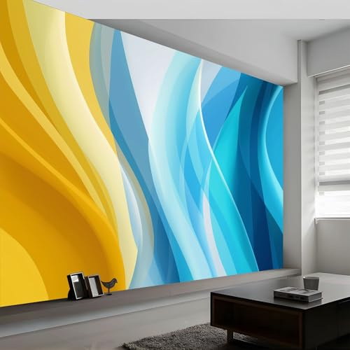 Carta da Parati Panoramica Astratto Blu Giallo Marmo Strisce, Foto Murale Moderna 500L x 280A cm - Carta da Parati Decorazione Casa Moderno per Soggiorno Camera dei Bambini Ufficio