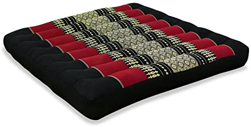 livasia Sitzkissen Stuhlauflage groß - 50x50x6cm - Bodenkissen Indoor/Outdoor, Meditationskissen Yogakissen, Stuhlauflage für Palettenmöbel, Steppkissen für Stuhl und Bank (Schwarz/Rot)