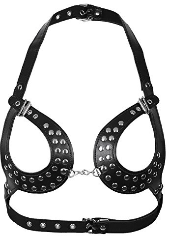 iiniim Femme Lingerie Harnais Bra Collier en PU Cuir Réglables Boutons Bustier Noir Ceinture de harnais de poitrine Charmant Jeux Plaisir