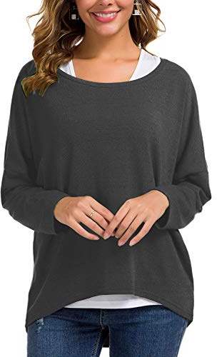 Meyison Lös asymmetrisk jumper för kvinnor, tröja, blus, toppar, toppar i stor storlek, t-shirt, Mörka grå nyanser B, L