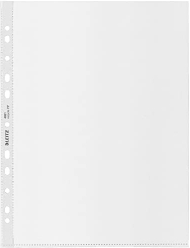 Leitz A4 Maxi Prospekthülle, 25 Stück für bis zu 80 Blatt, Universallochung, 100 Mikron Folienstärke, 100% recyclebar, Umweltfreundlich, Recycle-Serie, Farblos, 40210003, Black