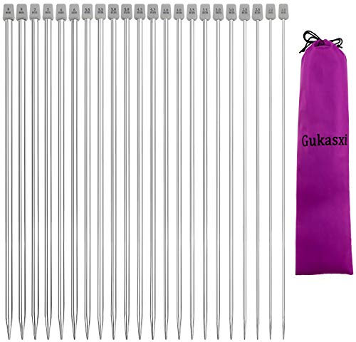 11 Pairs Stainless Steel Knitting Needle Set, Gukasxi 11 Sizes from 2.0mm-8.0mm Straight Single Pointed Knitting Needles, 25cm Length Knitting Needles for Handmade DIY Knitting Sweater Gift