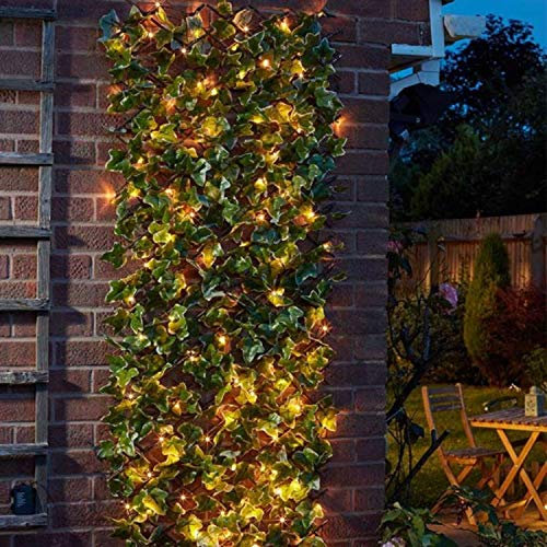 Garden Mile Solar Ivy Trellis Artificial Living Wall Ivy Leaf Panel Realistic Expandable Privacy Fence Screening Garden Decoration Light Up Climbing Faux Trellis In-Lit 180 x 60cm