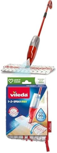 Vileda Balai 1-2 Spray Max 650 ML, Balai Microfibre avec pulvérisateur, Balai sans Seau & 2en1 Recharge Microfibres pour Balai Spray Max, Blanc, 1 Unité