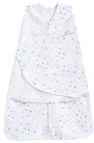 HALO Baby Sleeping Bag Swaddle | 1.5 TOG SleepSack | 100% Cotton, Blue Moons Sleeping Sack For Newborn Babies | Easy Zip Access Nappy Change | Wearable Blanket Grow Bag | Boys & Girls, 4-6 Months