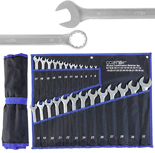 CCLIFE 25tlg Maulschlüssel set 6-32 mm Gabelschlüsselsatz Gekröpfte Ringschlüssel Set | Cr-V