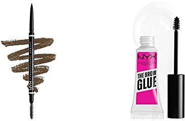 Nyx Professional Makeup Micro Brow PenCil, Shade Ash Brown & The Brow Glue Instant Brow Styler Clear Bundle