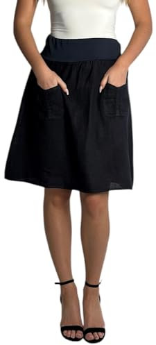 Mississhop 358 Damen Leinen Rock Sommerrock locker kurz Freizeit 100% Leinen 100% Leinenrock Strand Dunkelblau