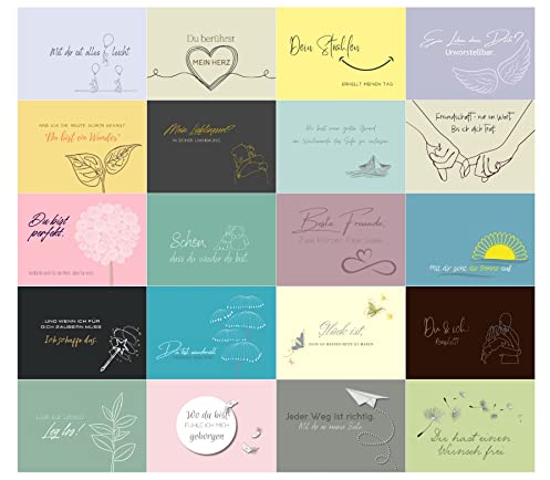 ENJOYORO Postkarten Set - Komplimente - 20 Karten DIN A 6 - liebevolles Karten-Design für Geburtstag, Glückwunsch, Freundschaft, Valentinstag - Geschenkidee - Motivationskarten - Coachingkarten