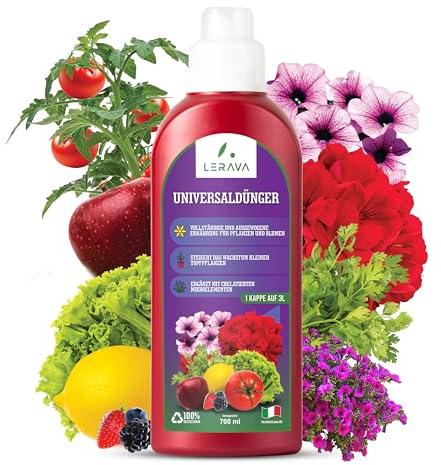 LERAVA® concime universale liquido – 700ml con tappo dosatore - concime per orto/piante verdi/fiori con microelementi chelati – fertilizzante piante “Made in Italy”