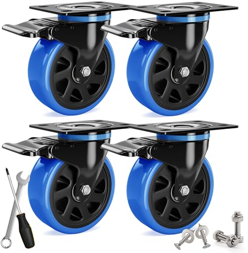 Asibaade Schwerlastrollen 75mm Lenkrollen bis zu 480KG Tragbarkeit 360° Drehung für Möbeltransport & Industrietransport Schwarz-Blau