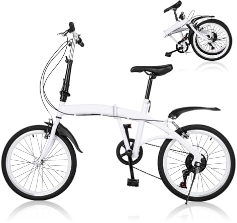 JINPRDAMZ 20 Zoll Faltrad, Klapprad 7 Gang Klappfahrrad Erwachsene Höhenverstellbares Fahrrad Klapprad für Damen und Herren ab 135 cm-180 cm Doppel V Bremse Carbonstahl Fahrräder (Weiß)