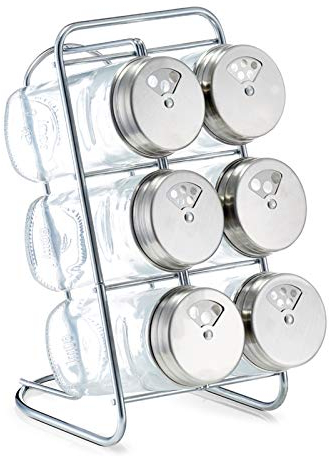 ZELLER PRESENT SCHÖNER LEBEN. PRAKTISCH WOHNEN. Gewürzständer mit 6 Gewürzstreuern für die Küche aus Glas in Silber