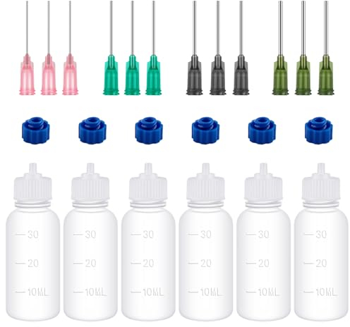 OTCRAFT Kleber-Applikator-Set mit feiner Spitze, 30 ml, 6 Stück; Kunststoff-Tropfflaschen mit Nadelspitzen; leere Applikatorflaschen für Papierquilling, Basteln, Acrylmalerei