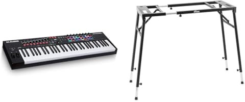 M-Audio Oxygen Pro 61 – 61 Key USB MIDI Keyboard Controller With Beat Pads, MIDI & TIGER KYS21-BK Adjustable Platform Keyboard Stand - Flat Top Stand for Keyboards and Mixers - Black
