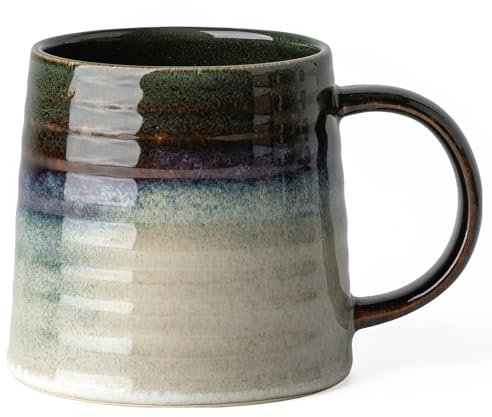 TaoTaojarvie Ceramic Coffee Mugs, 16oz, Large Capacity, Wide Bottom, Transmutation Glaze Craft, Handmade Pottery Mug, Tea Cups with Handle for Office/Home, Dishwasher and Microwave Safe (Green Black)