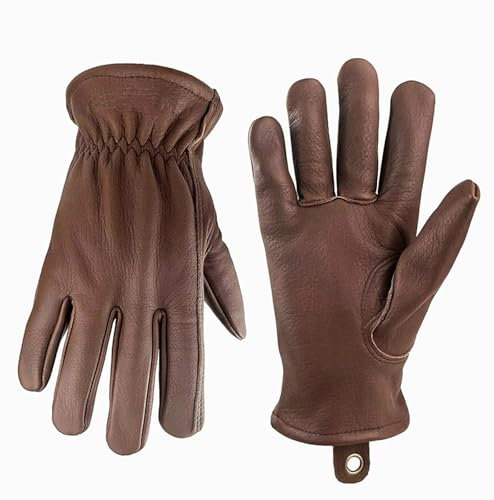 AMSNINK Arbeitshandschuhe Leder, Lederhandschuhe Herren, Handschuhe Arbeitshandschuhe, Für Fahrer/Motorrad/Reiten/Hofarbeit/Farm-Weich Und Perfekte Passform Für Herren Und Damen(Retro Braun) 