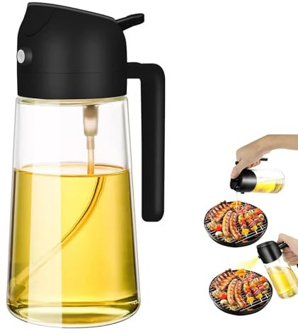 Oil Spray Bottle, Oil Sprayer for Cooking,2 in 1 Olive Oil Dispenser and Oil Sprayer 470ml Olive Oil Spritzer, Food-grade Oil Dispenser and Oil Sprayer for Kitchen, BBQ, Air Fryer, Salad, Baking (1pc