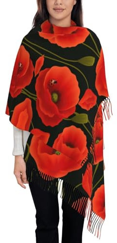 OKFSTY Kaschmir-Schal mit Mohnblumen, Schal für Damen, Kaschmir-Halstuch, Winterschal, klassisch, warm, Schwarz , Einheitsgröße