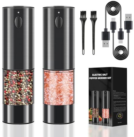 Haomacro Set di macinapepe elettrico e sale e pepe con maggiore capacità, usb, macinapepe elettrico in acciaio inox, luce LED, grossolana regolabile