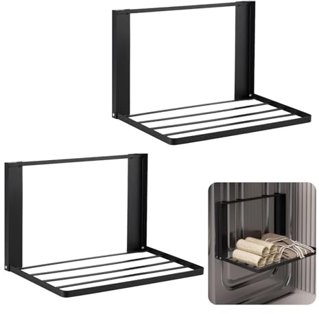 BONJUME Toallero, 2 Piezas Estante De Pared para Lavadoras Estante Magnético Soporte De Estante Plegable Soporte Multifuncional para Toallas De Ropa Negro para Baño Dormitorio Sala De Estar Cocina