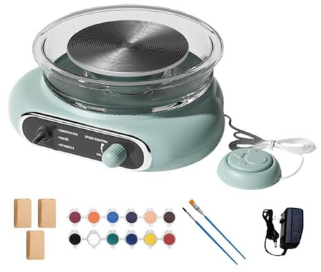Harilla Mini Töpferscheiben Set, Elektrisches Tonrad, Einstellbare Geschwindigkeit, Tragbares Tonformen mit Fußblatt für DIY Bastelbedarf, GrÜn