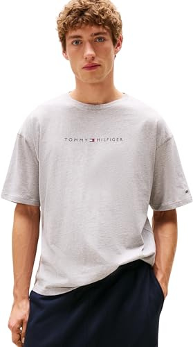 Tommy Hilfiger Camiseta de Manga Corta Hombre Logo con Cuello Redondo, Gris (Light Grey Heather), M