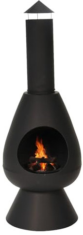 JSH Large Modern Outdoor Fire Chiminea | 110cm Tall Log Burner Patio & Garden Heater | Durable | Easy To Assemble, Lightweight Wood Burner (Black)