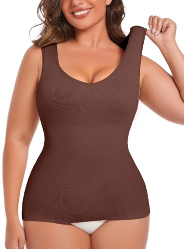 MISS MOLY Shapewear - Camiseta interior para mujer, sin costuras, moldeadora de figura, moldeadora de cuerpo, moldeadora, marrón, XXL