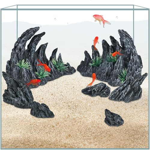 Junrvivy Decorazione per acquario, grande canyon, set di 7 pietre decorative in resina, adatte per acquari, decorazione