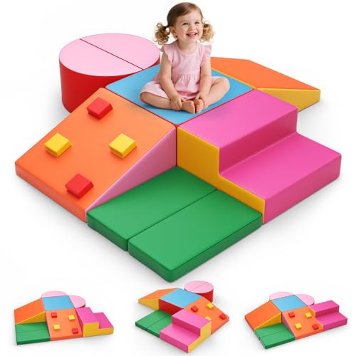 MINENICE 7 Pieces Foam Blocks Set for Kids, Large Foam Building Blocks, Indoor Climbing Blocks, Child Climbing Frame, Gifts for Kids (Cover