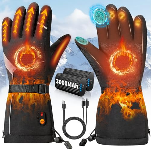 VIWKO Guantes Calefactables para Mujer Hombre, Guante Calefactables Moto con Batería Recargable de 7,4V 6000mAh, Guantes Calientes Deportes Invierno de USB Impermeables para, Caza Senderismo Esquí