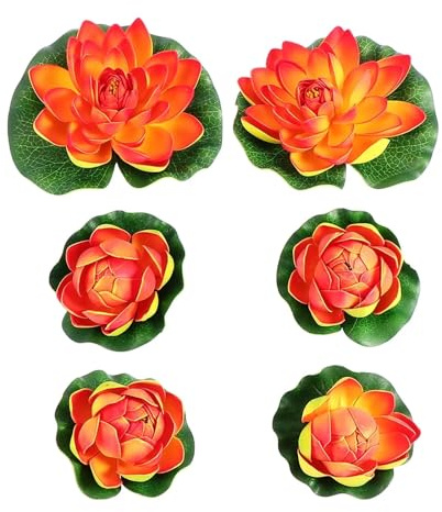 HKYBCF Künstliche Seerosen, schwimmende Teichpflanzen, tiefgrüne Blätter, Heimdekoration, Outdoor-/Indoor-Pool, Lotusblumen-Dekor