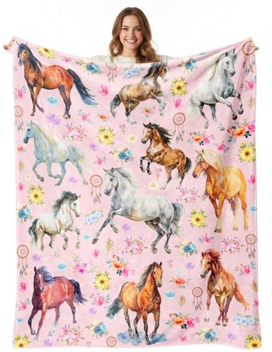 Horse Blanket for Girls Women, Soft Flannel Fleece Throw Gifts, Lightweight Cozy Pink Horse Decor Blanket 40x50