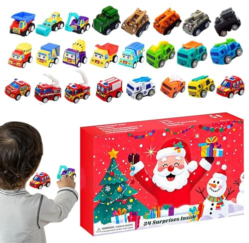 Calendario 'Avvento giocattolo - Calendario del conto alla rovescia auto a strisciamento 2025 24 giorni | Idea regalo compleanno ragazza ragazzo festa bambino gioco familiare festivo