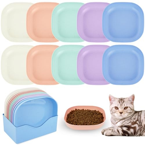 Alaoo Comederos para Gatos, 10 Piezas Comedero Plano para Gatos, Platos para Gatos, Platos Poco Profundos para Gatos, Comedero Gato para Mascotas Medianas Pequeñas (C)