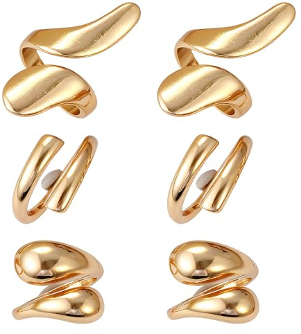 6Pcs Chunky Gold Rings for Women, Adjustable Statement Rings Women Set, Dome Teardrop Design Stackable Gold Ring Jewellery, Thick Braided Twisted Knuckle Thumb Finger Ring Set