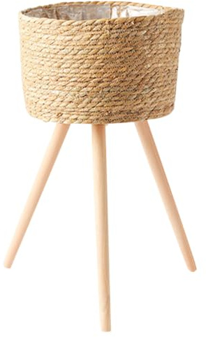YOSADIER Cesta de Madera para Plantas Diseño Tejido y Patas, Estante Minimalista para Terraza y Jardín que Optimiza Espacio y Muestra Macetas Estilo Rústico