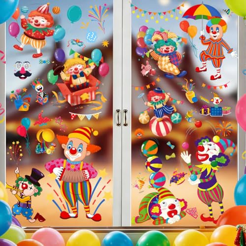 Adesivi per Finestre Carnevale, 108 Decorazioni per Finestre Vetrofanie Carnevale per Vetrine Grandi a Forma di Clown Riutilizzabili Addobbi Finestre Statica