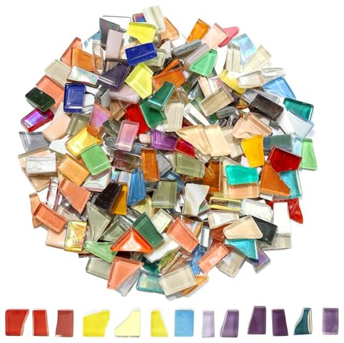 SGQTGIMU 500 g de piedras de mosaico de cristal, irregulares, aproximadamente 500 unidades, piedras de mosaico de cristal para manualidades, mosaicos, macetas, marcos de fotos, proyectos de arte